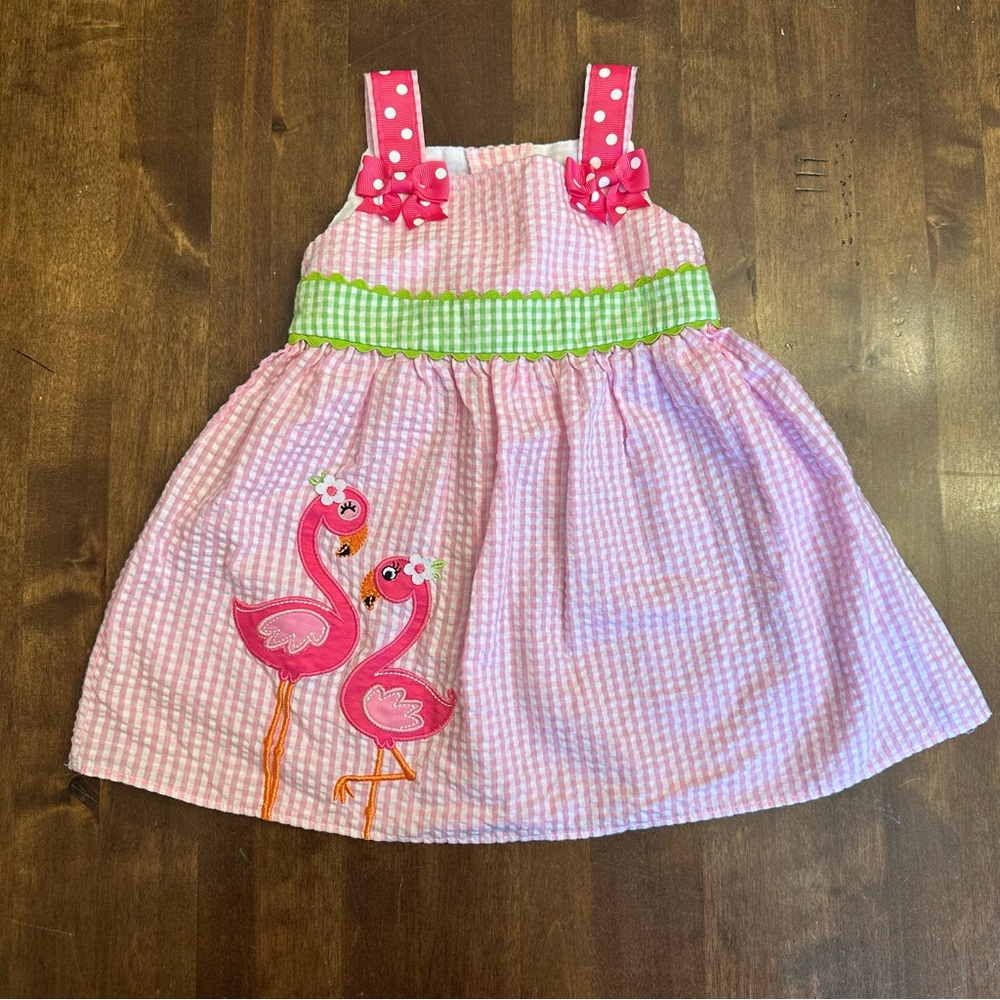 Girls‎ Baby 12 Month Dress Seersucker Flamingo Party Birthday Cute Original 💕